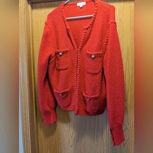 Red j crew sweater w/ hidden clasp closure